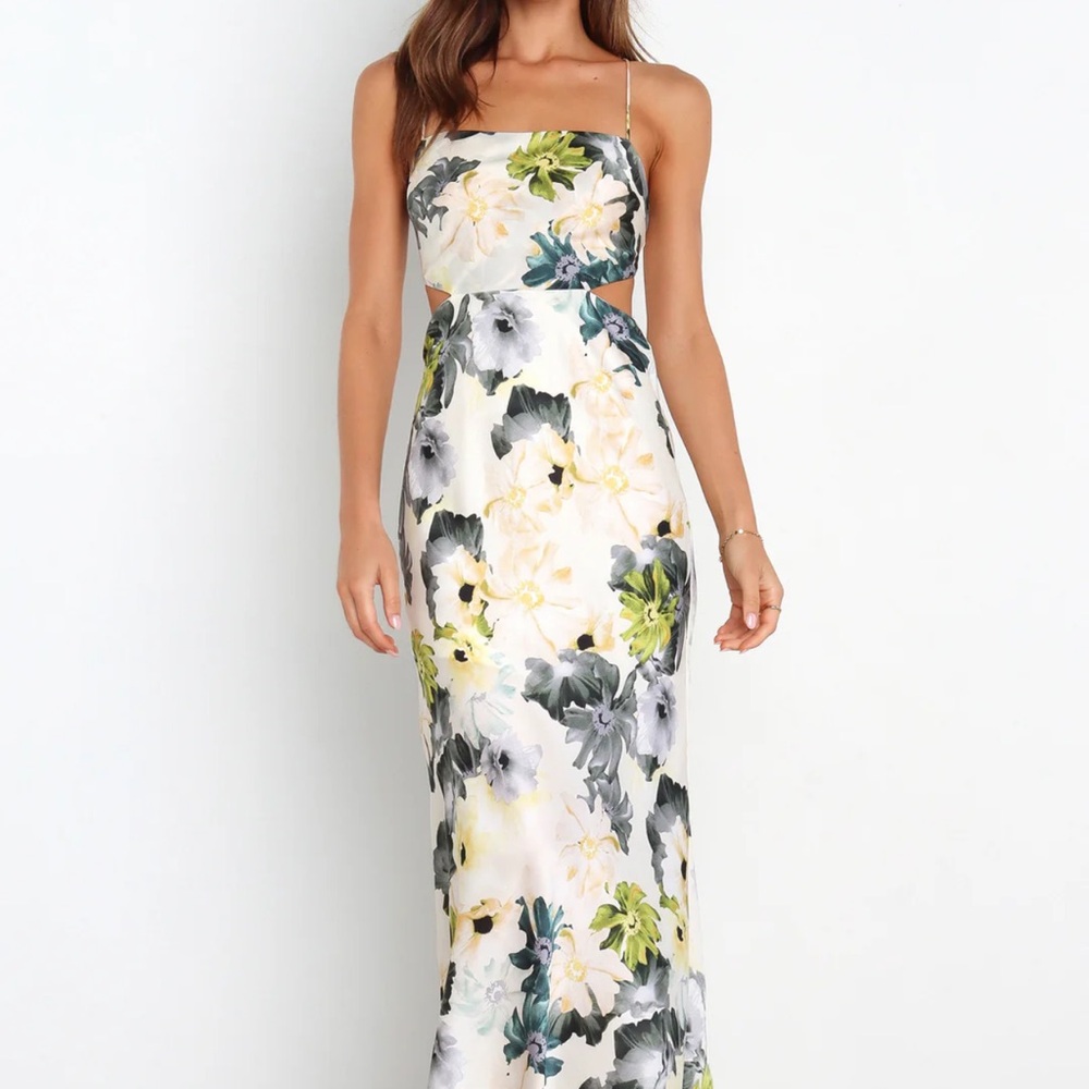 Petal & Pup Yellow Gray Spaghetti Strap Slip Maxi Dress